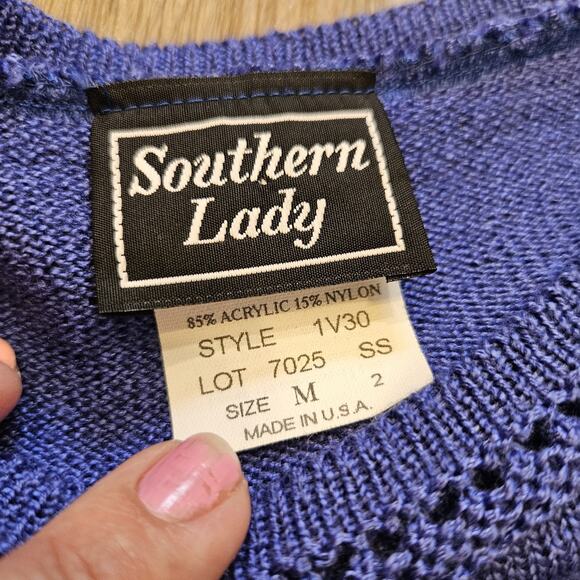 Vtg Southern Lady Embroidered Floral Sweater Womens M Blue Cottagecore Boho Gma - Picture 7 of 9